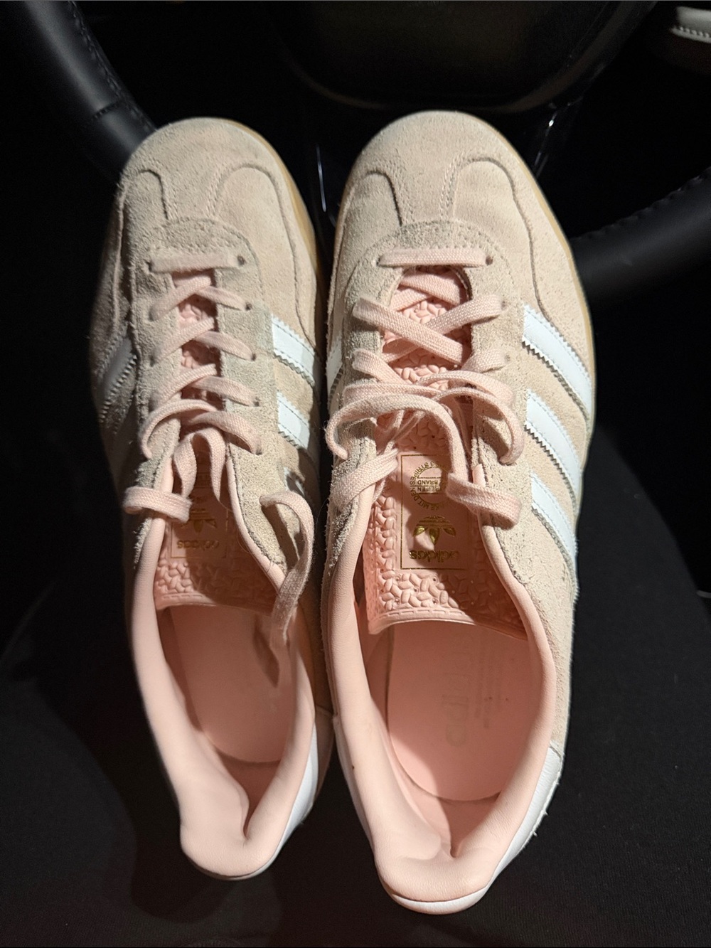 adidas Women’s Peach Suede Sneakers with White Stripes